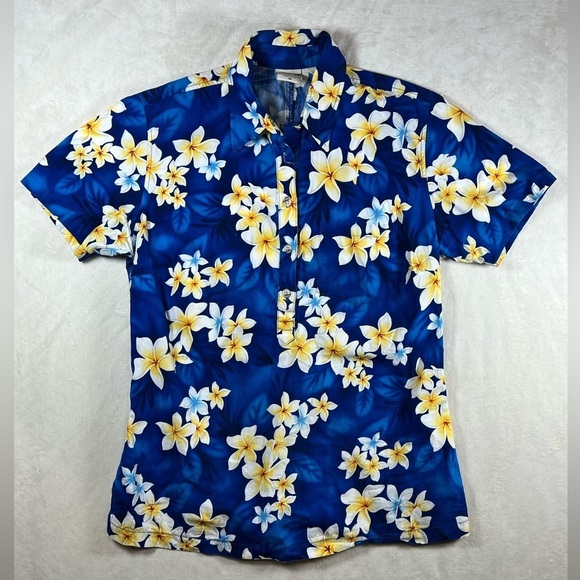Go Barefoot Made in USA Size Medium Blue Hawaiian Fooral Print Men's Shirt - Picture 2 of 8